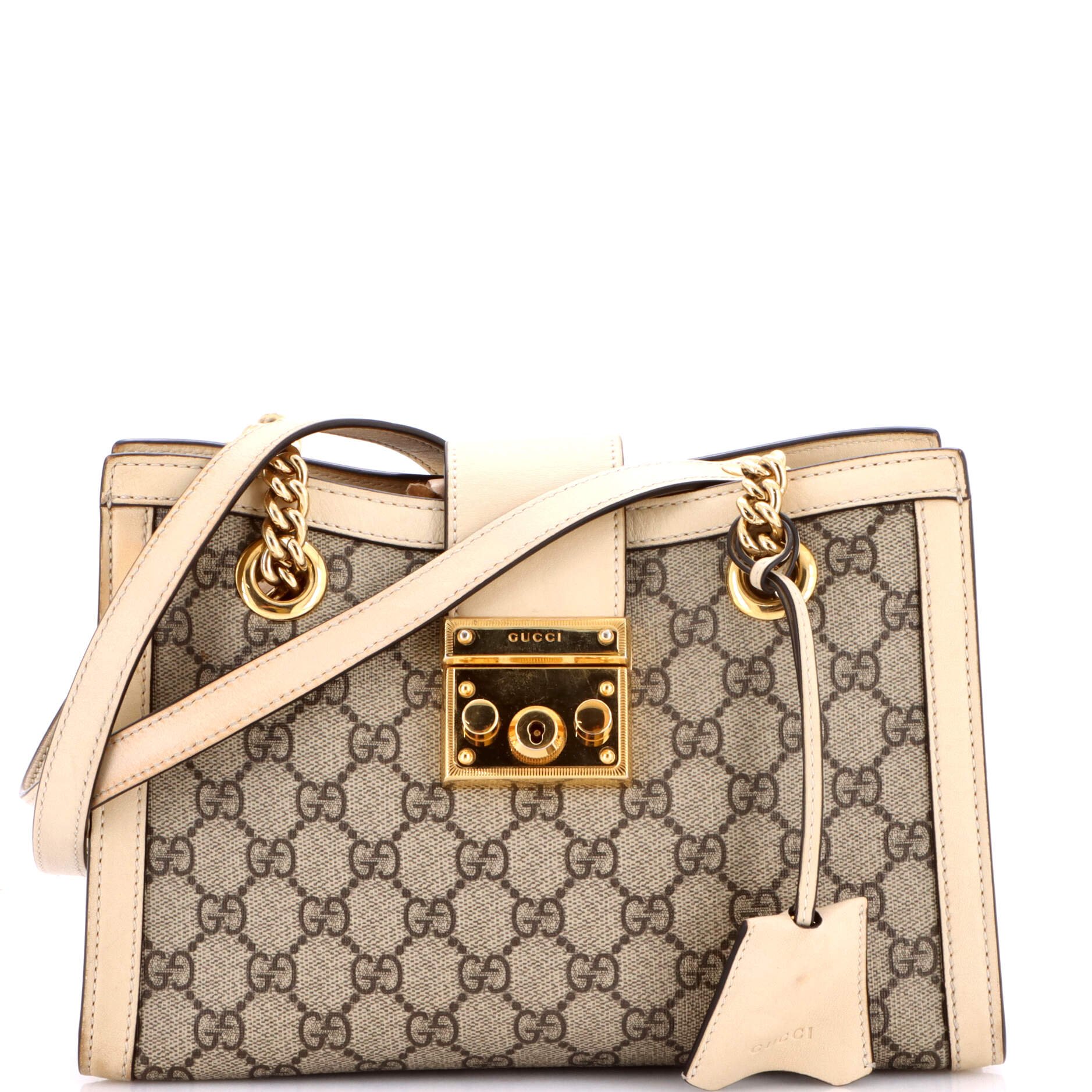 Padlock Chain Tote GG Coated Canvas with Leather Small