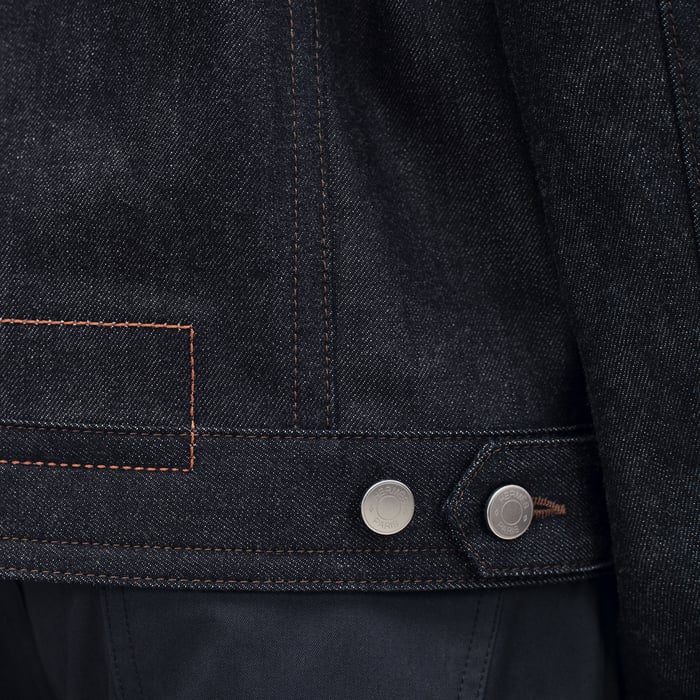 Indigo Straight Cut Jacket With Leather Detail