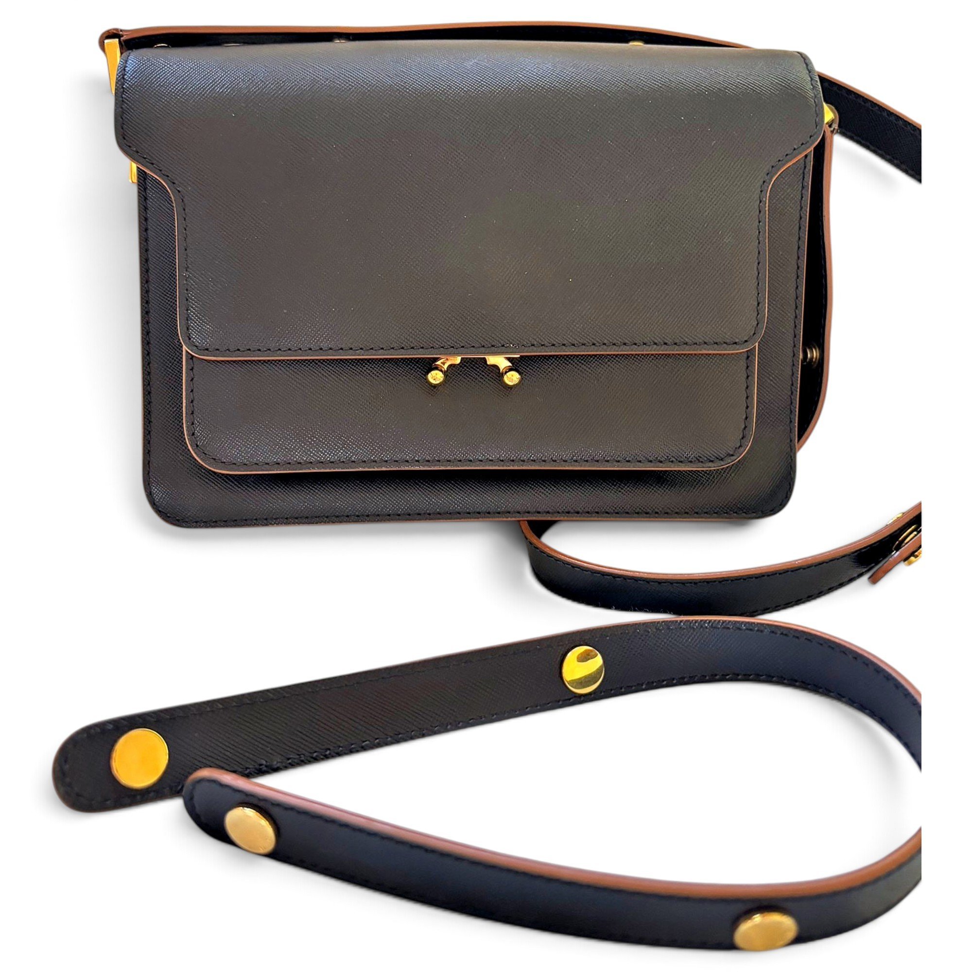 Trunk leather crossbody bag