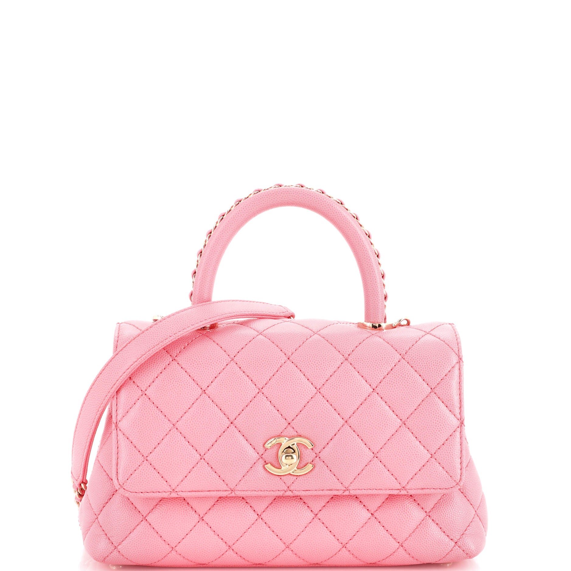 Coco Top Handle Bag Quilted Caviar with Chain Detail Handle Mini