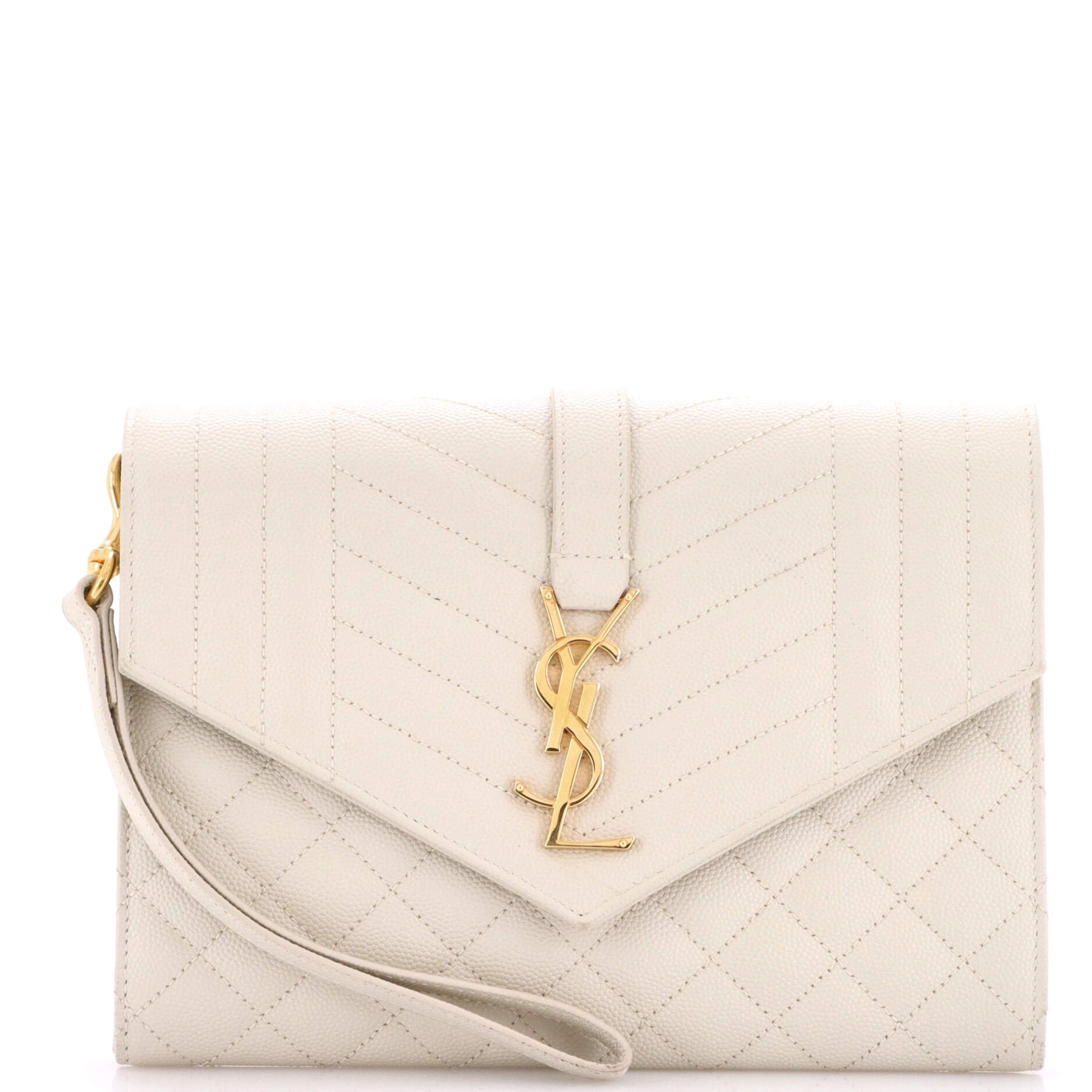 Saint Laurent Classic Monogram Envelope Wristlet Clutch Mixed Matelasse Leather