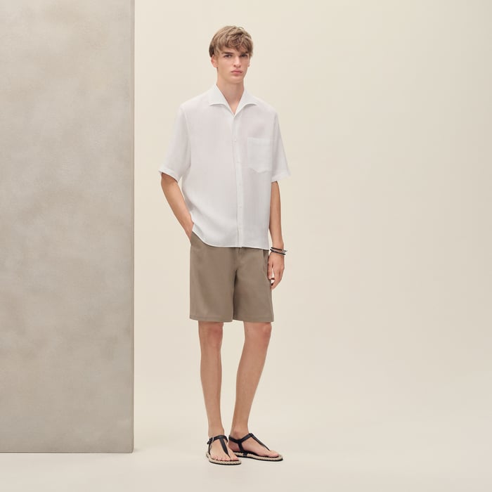 Blanc Short-sleeve Straight Cut Shirt With Notched Collar