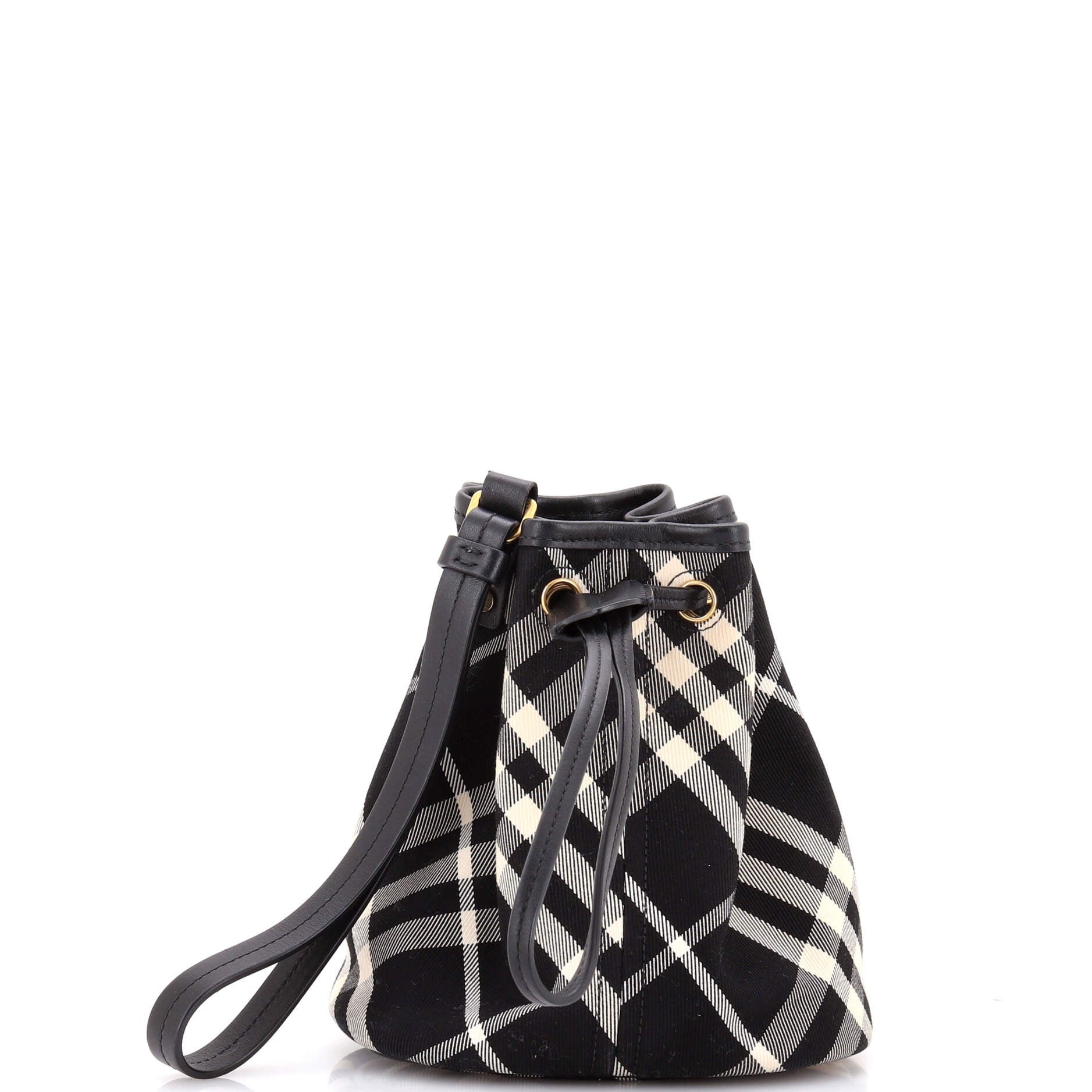 Burberry Wristlet Bucket Bag Check Canvas Mini