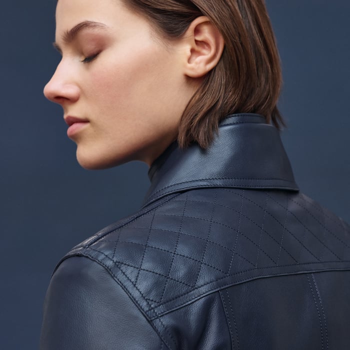 Bleu Noir Short Leather Trench Coat