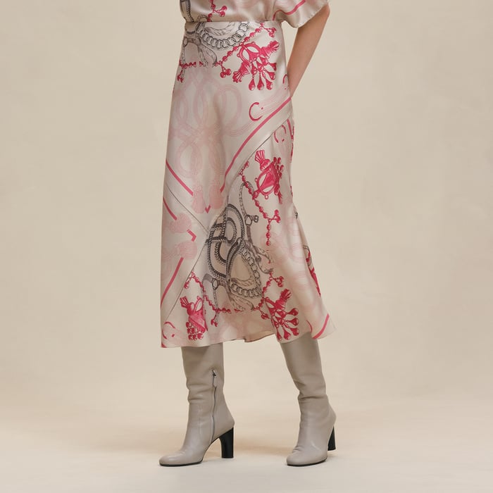 Beige Avoine "Palefroi Remix" Flowy Slanted Skirt