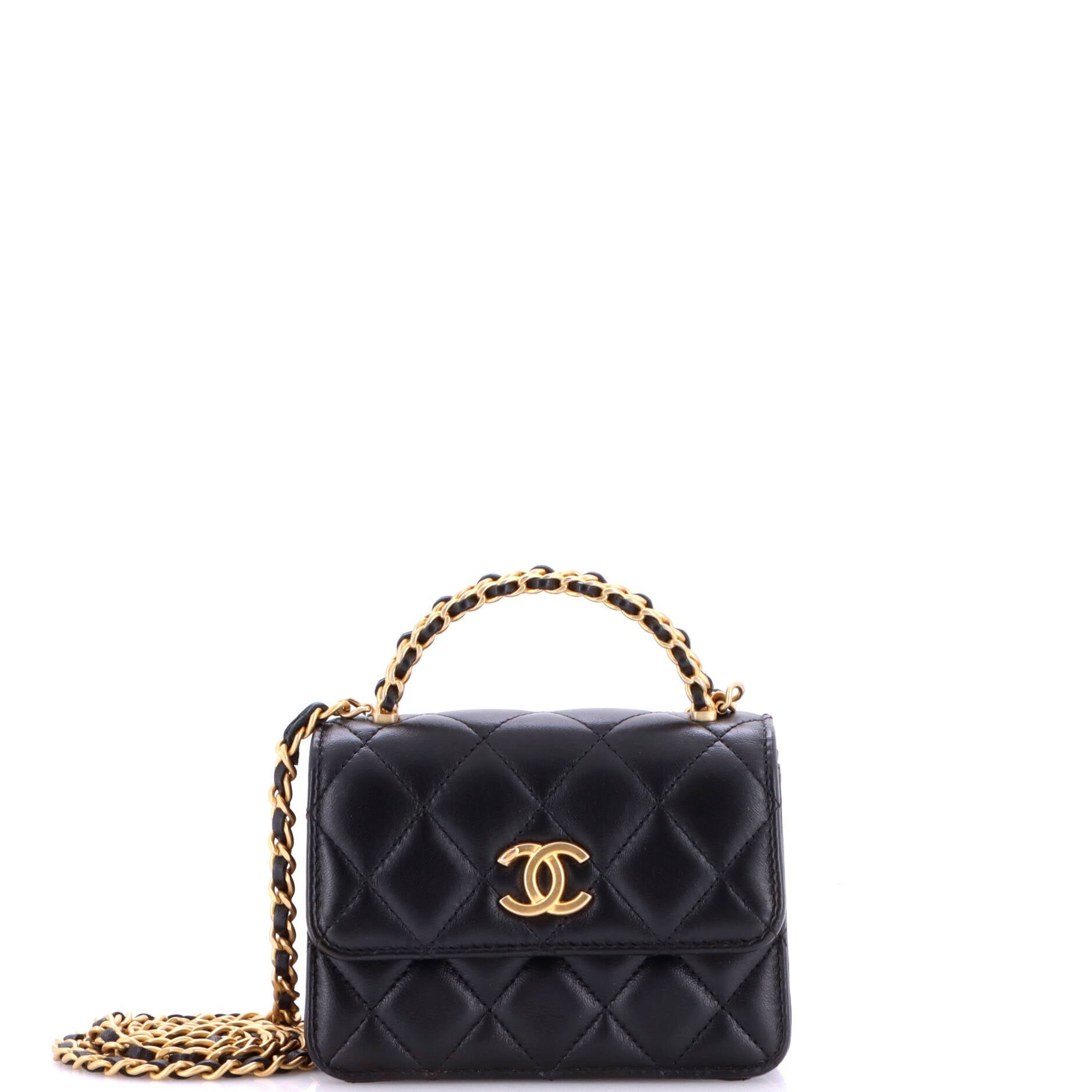 Woven Top Handle CC Flap Clutch on Chain Quilted Lambskin Small