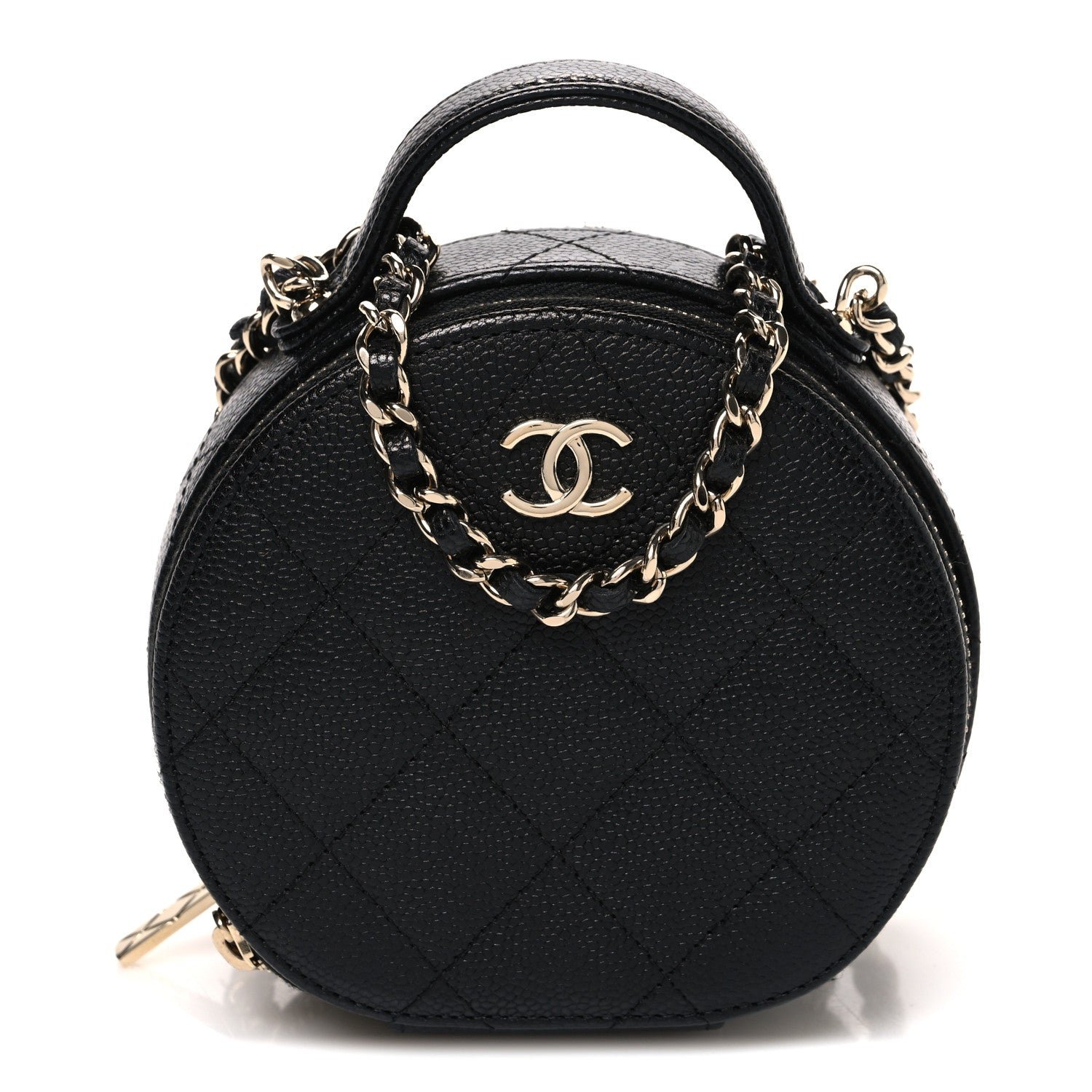 Chanel Caviar Quilted Round Handle With Care Vanity With Chain Black