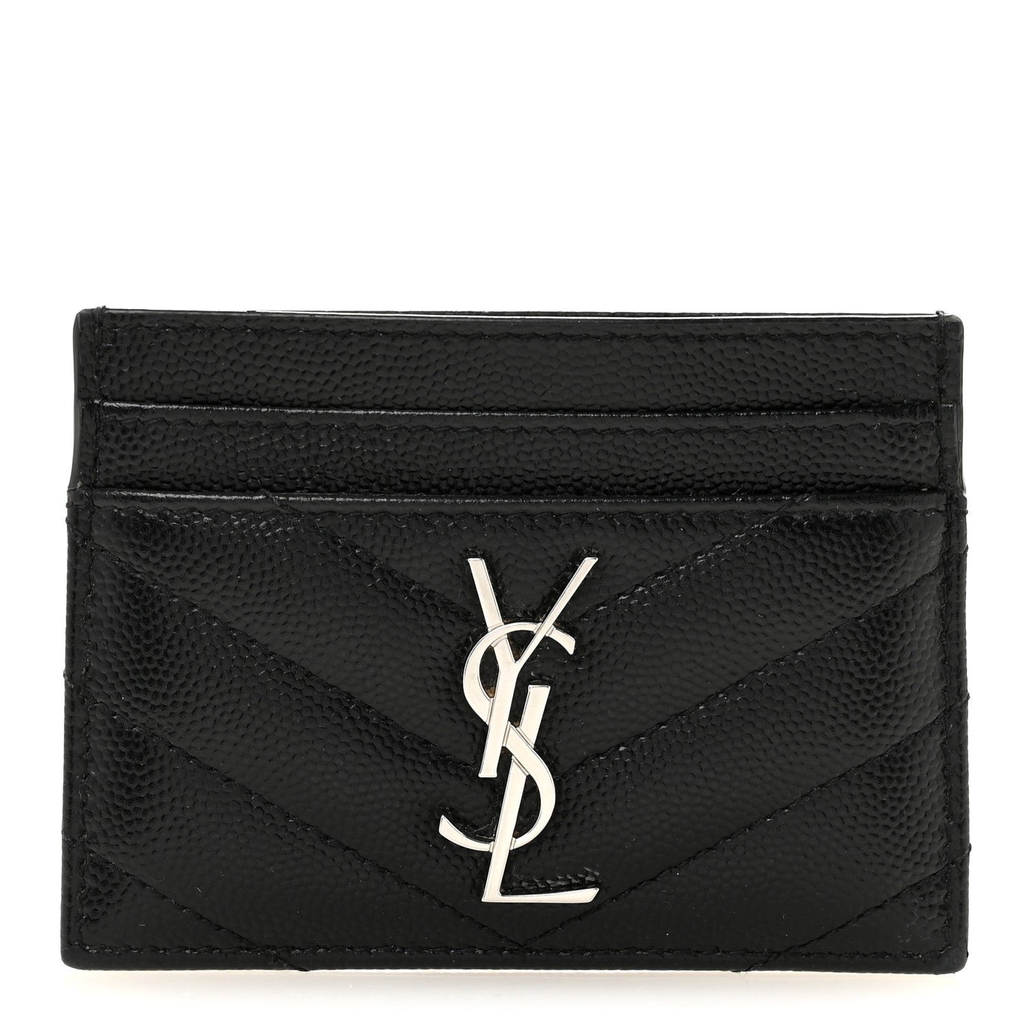 Saint Laurent Grain De Poudre Matelasse Chevron Monogram Credit Card Case Black
