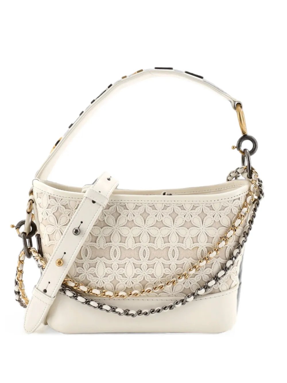 Gabrielle Hobo with Logo Handle Laser Cut Calfskin and Wool Felt Small crossbody bag