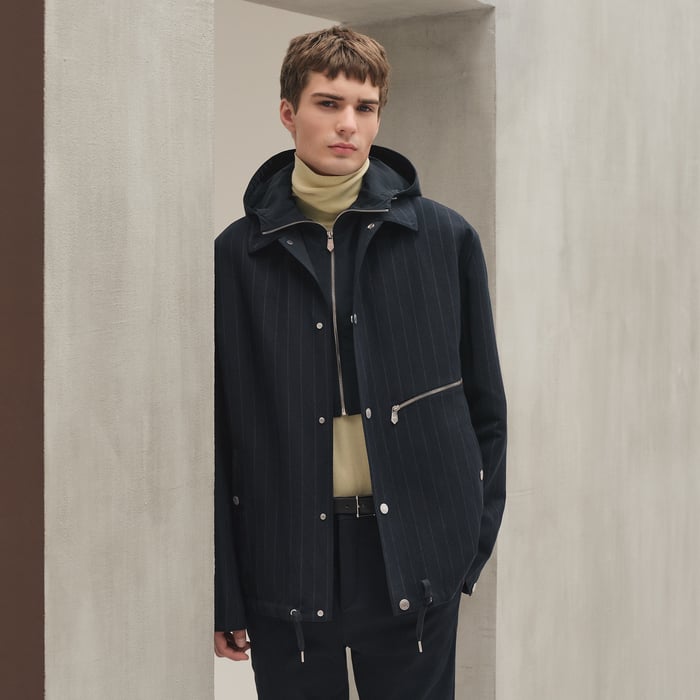 Marine "Rayures De Laine Et Papier" Overshirt With Removable Hood