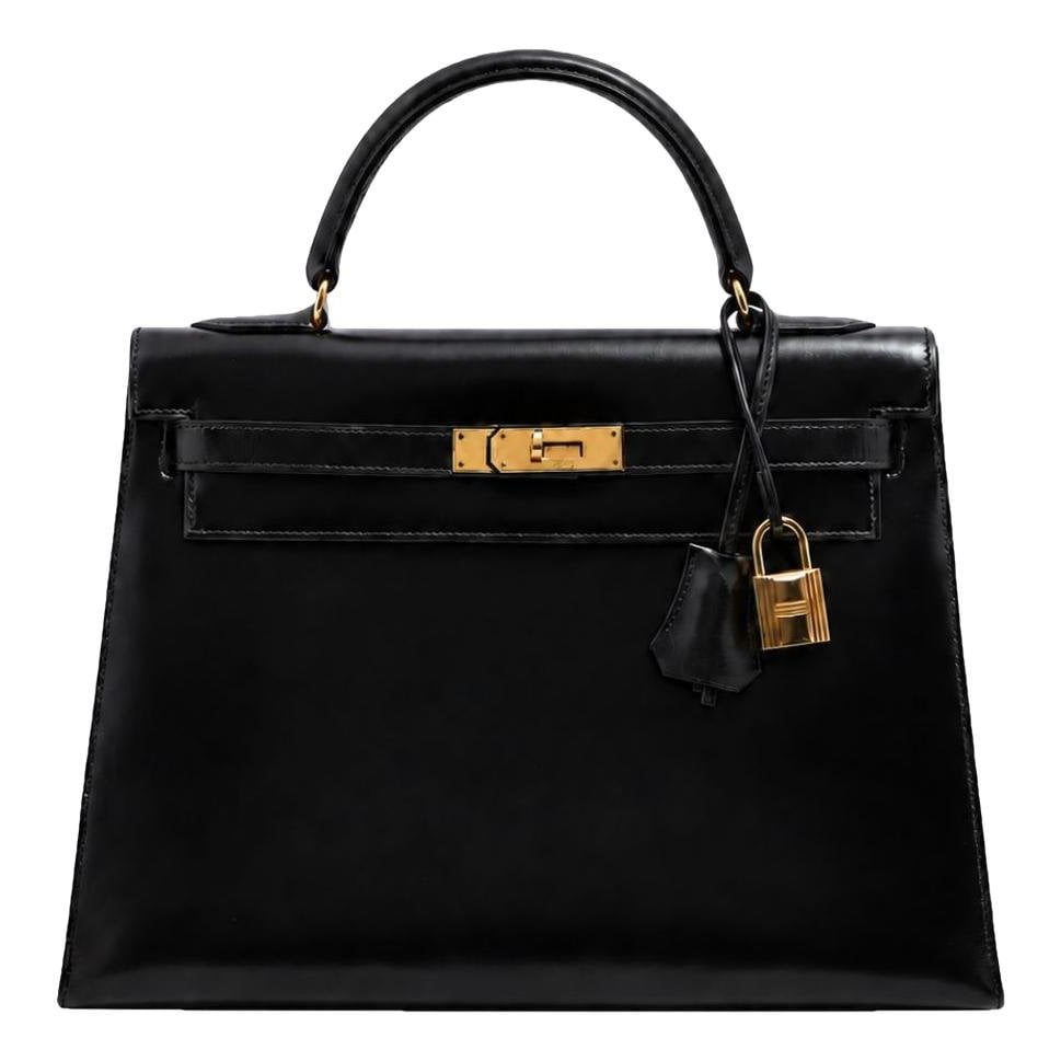 Hermes Kelly 32 Handbag Black Box Calf Leather