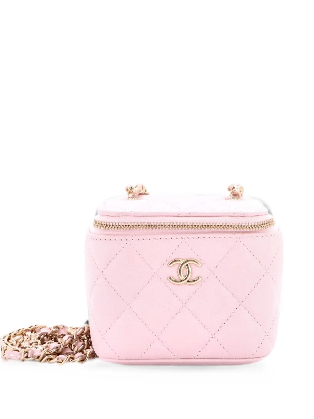 Tiny CC Link Vanity Case with Chain Quilted Caviar Mini clutch bag