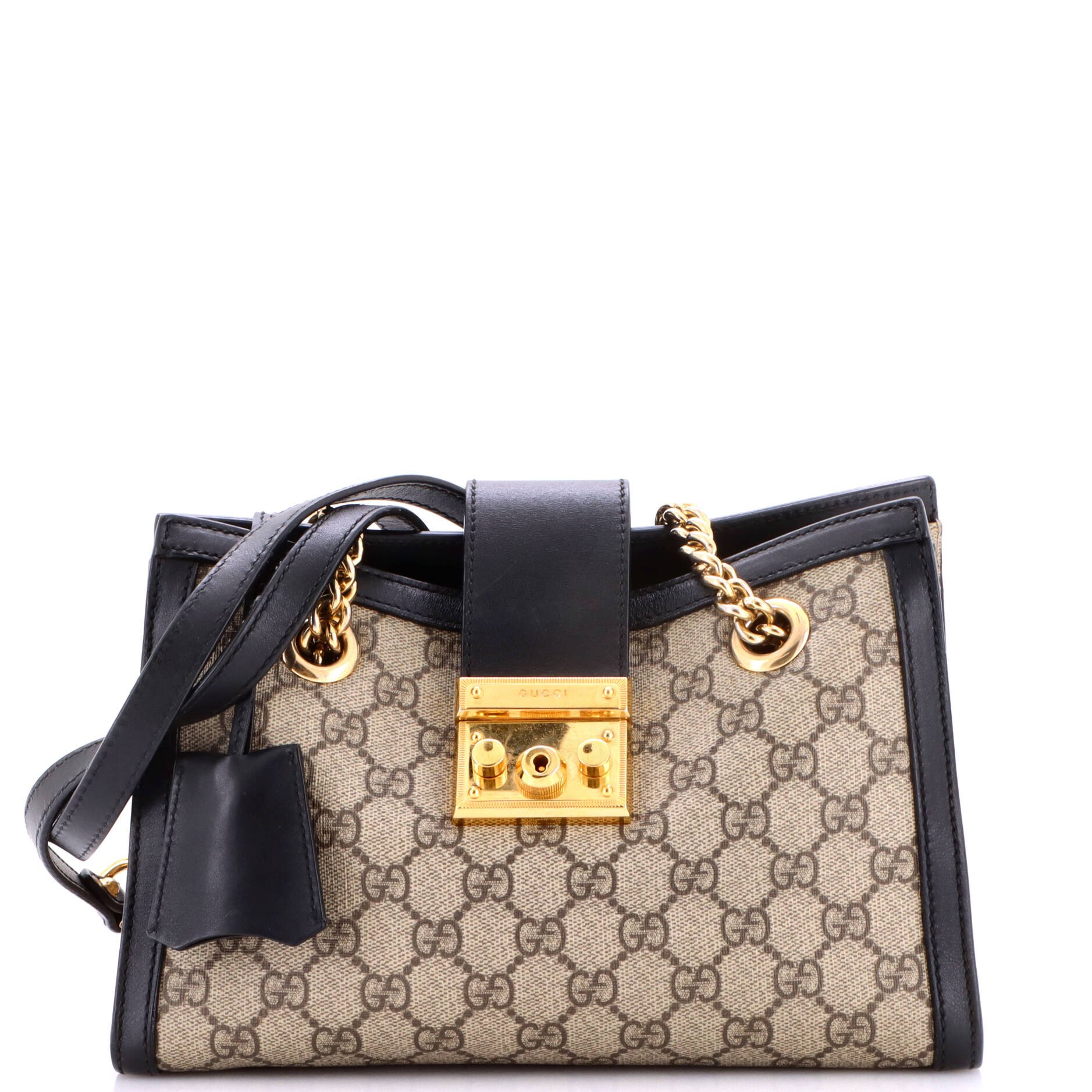 Padlock Chain Tote GG Coated Canvas with Leather Small