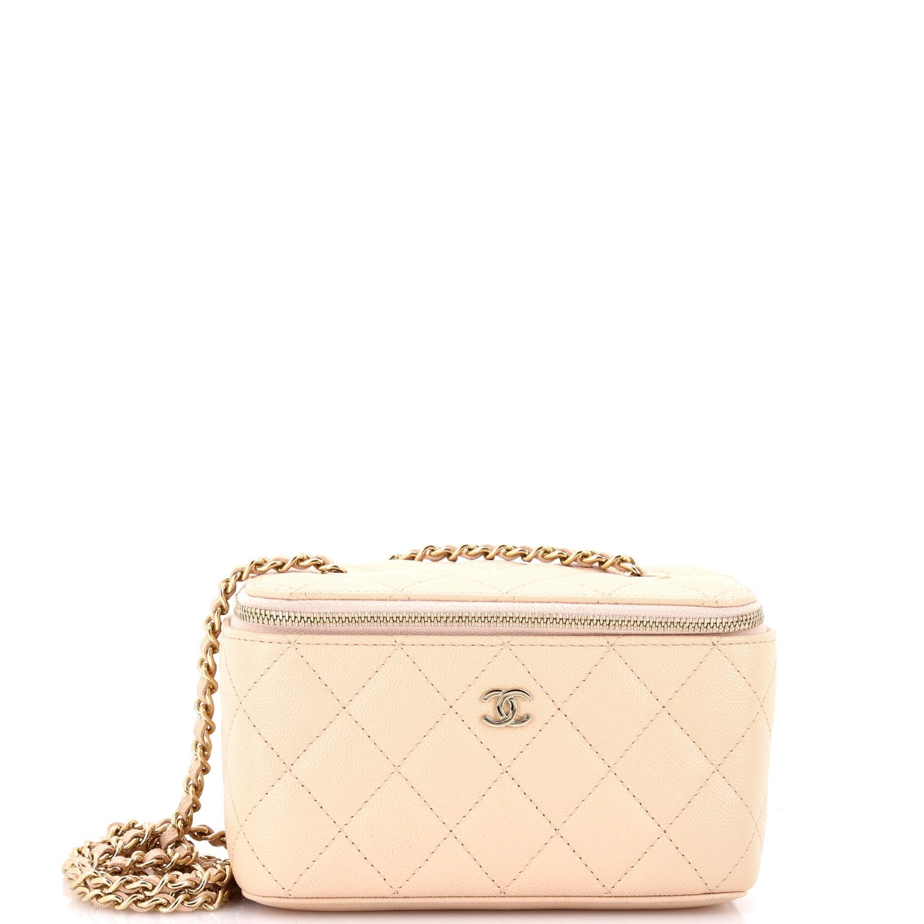 Classic Vanity Case with Chain Quilted Caviar Small