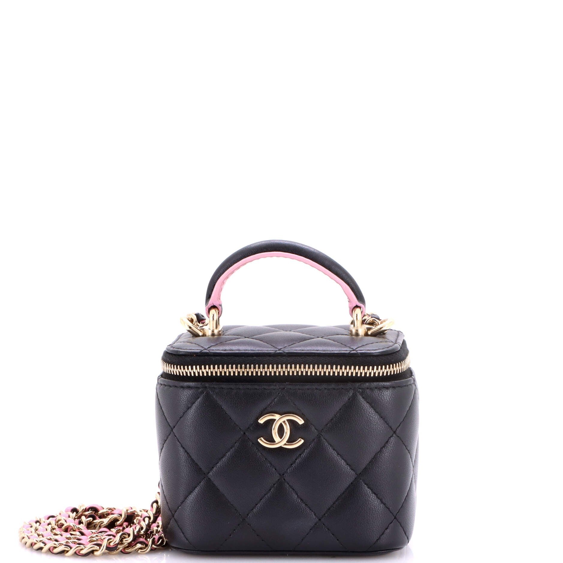 Classic Top Handle Vanity Case with Chain Quilted Lambskin Mini