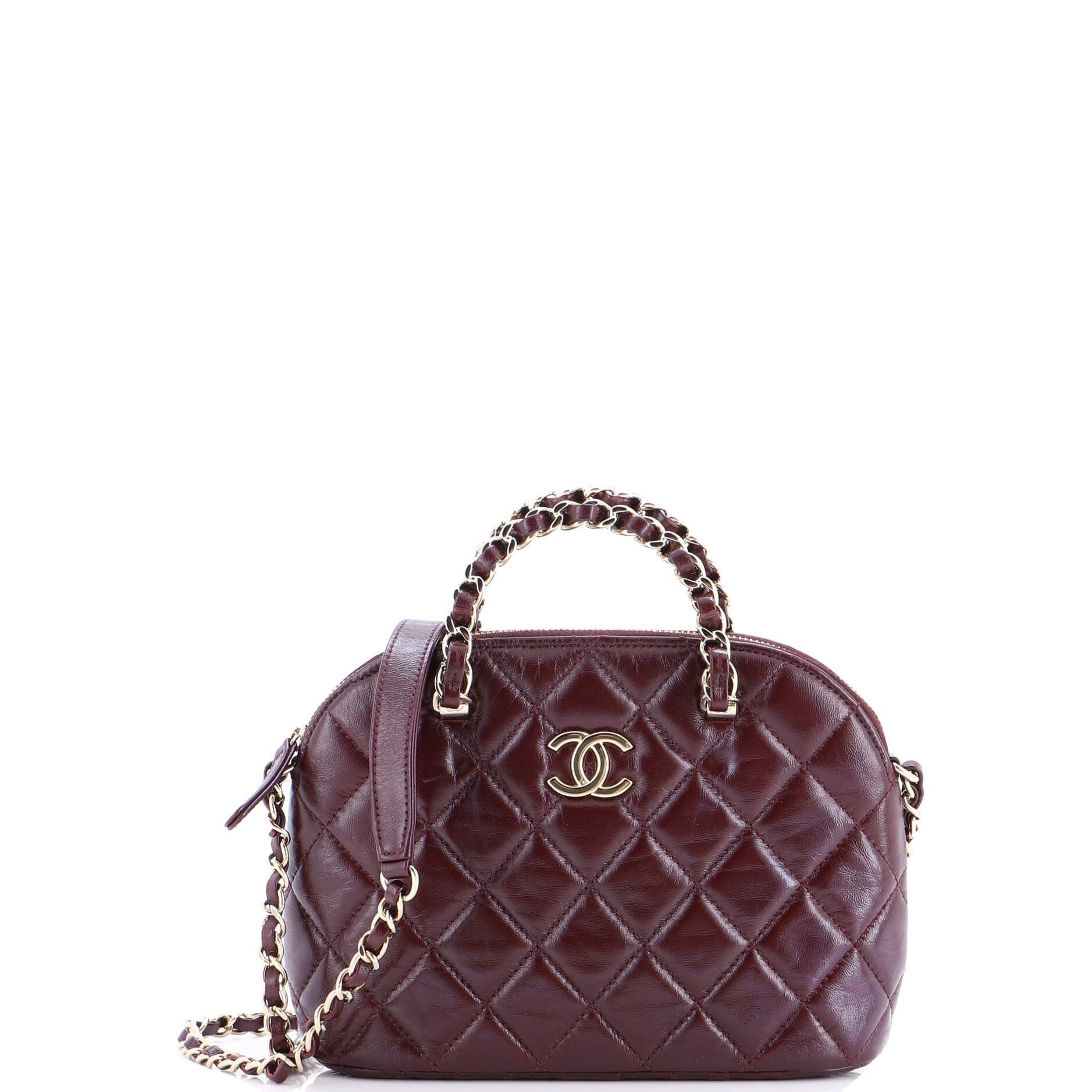 Chanel CC Dome Zip Clutch with Chain Quilted Shiny Lambskin Mini