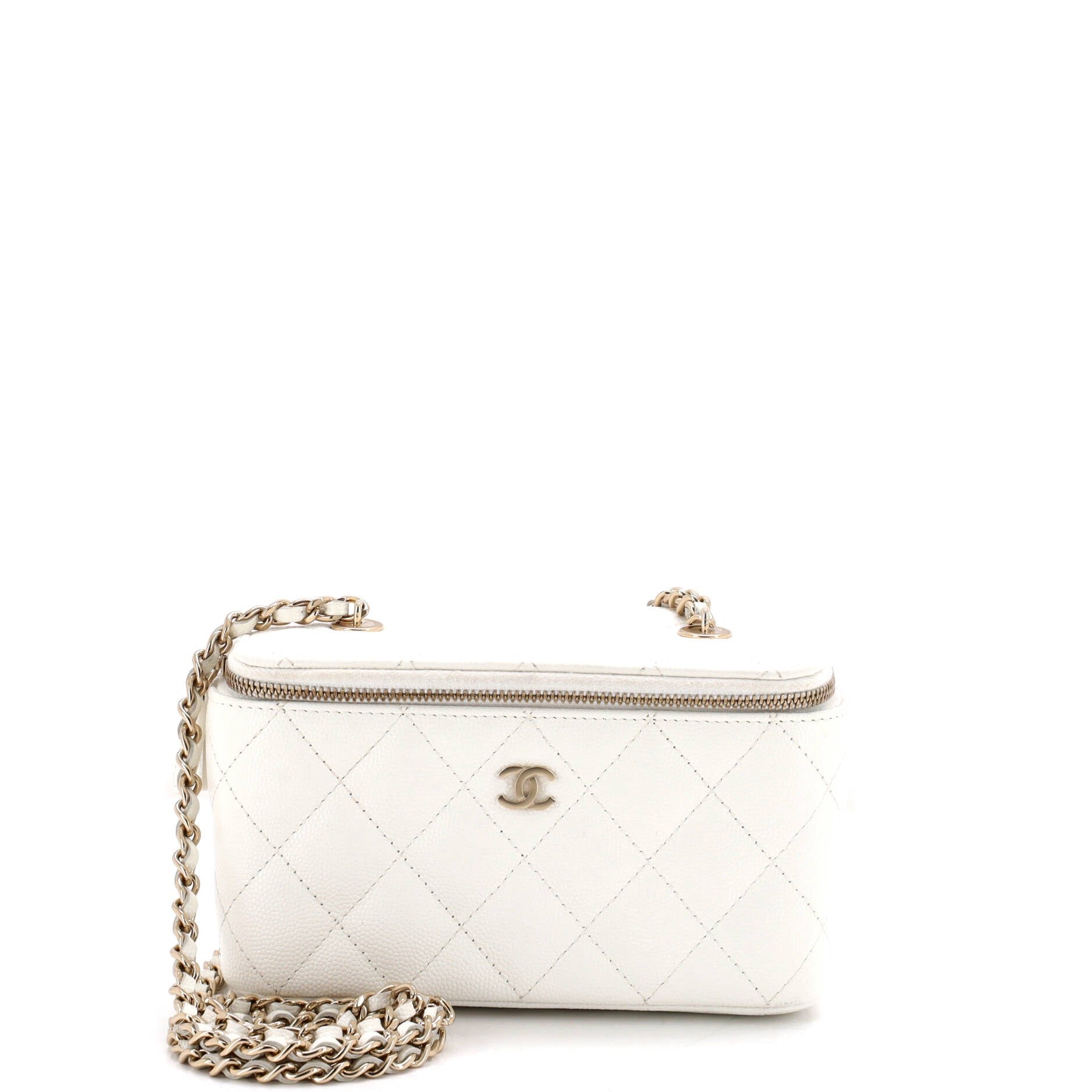 Classic Vanity Case with Chain Quilted Caviar Small