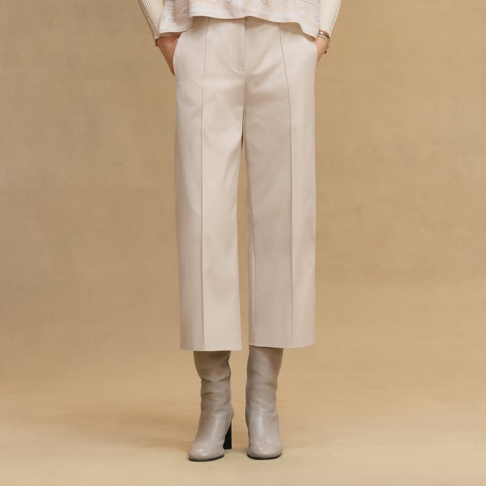 Beige Avoine Cropped Pants