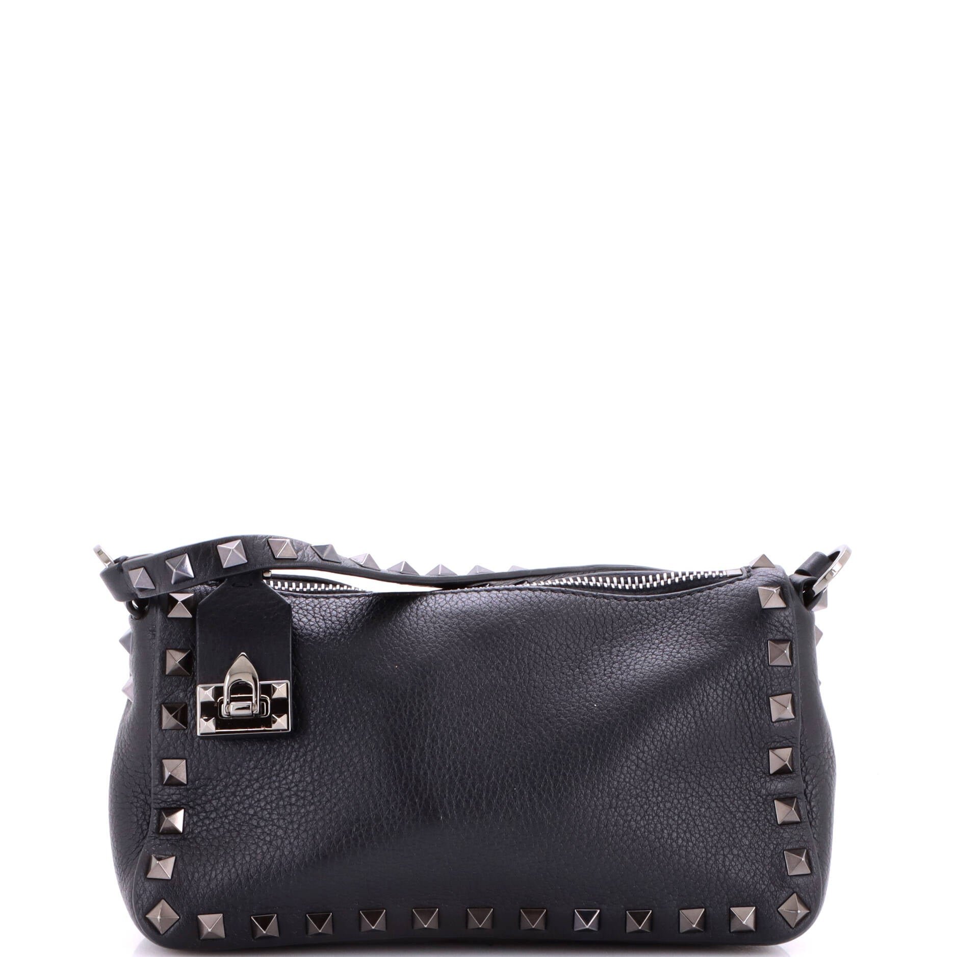 Rockstud Flip Lock Zipped Handle Crossbody Bag Grainy Leather Small