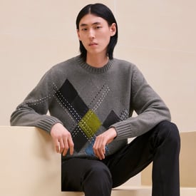 Cashmere "Argyle brode cuir" crewneck sweater