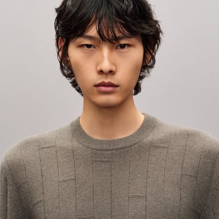 Taupe "H En Echelle" Crewneck Cashmere Sweater