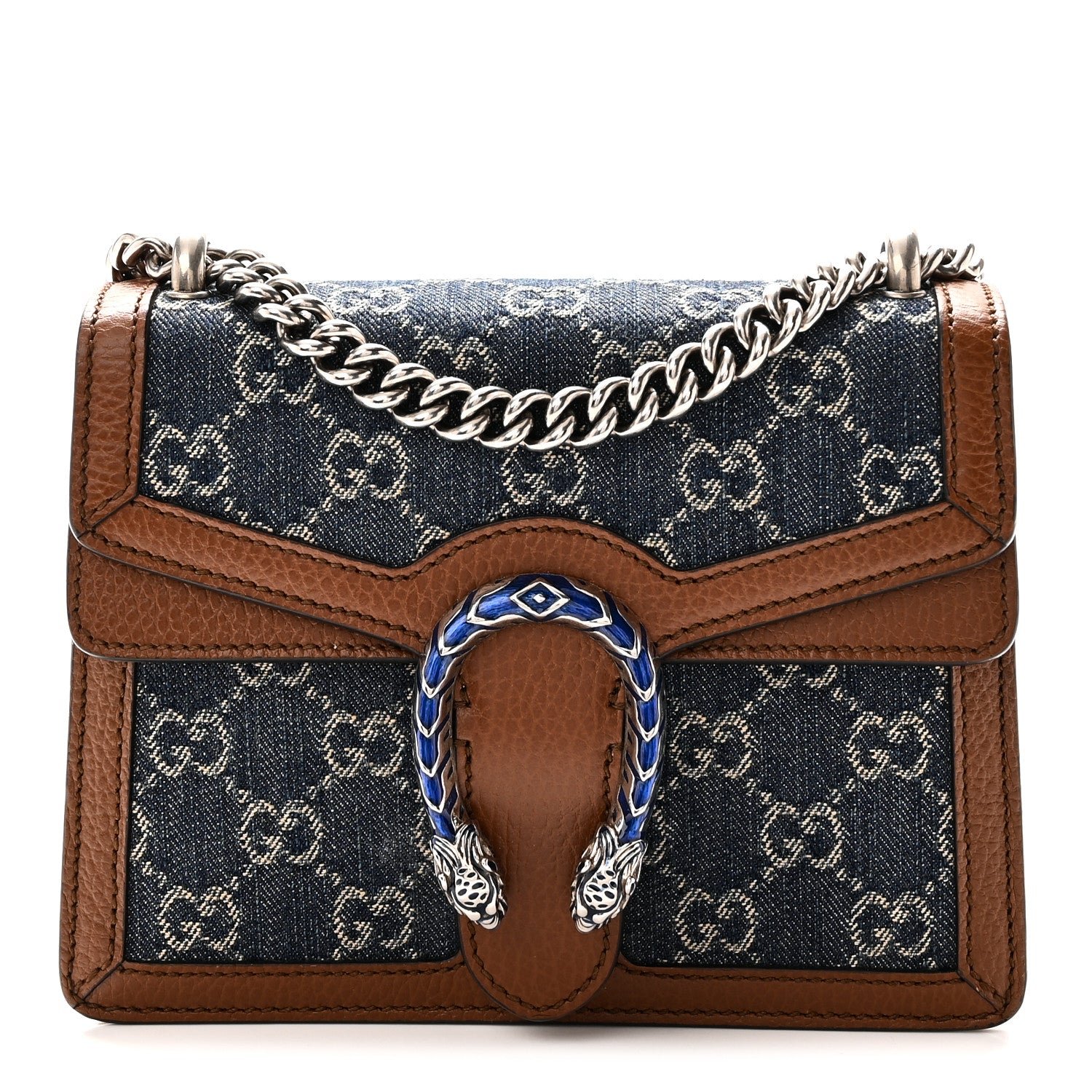 Gucci New Denim GG Monogram Dollar Calfskin Enamel Mini Dionysus Shoulder Bag Blue Tea Cuir Epilog Electric Blue