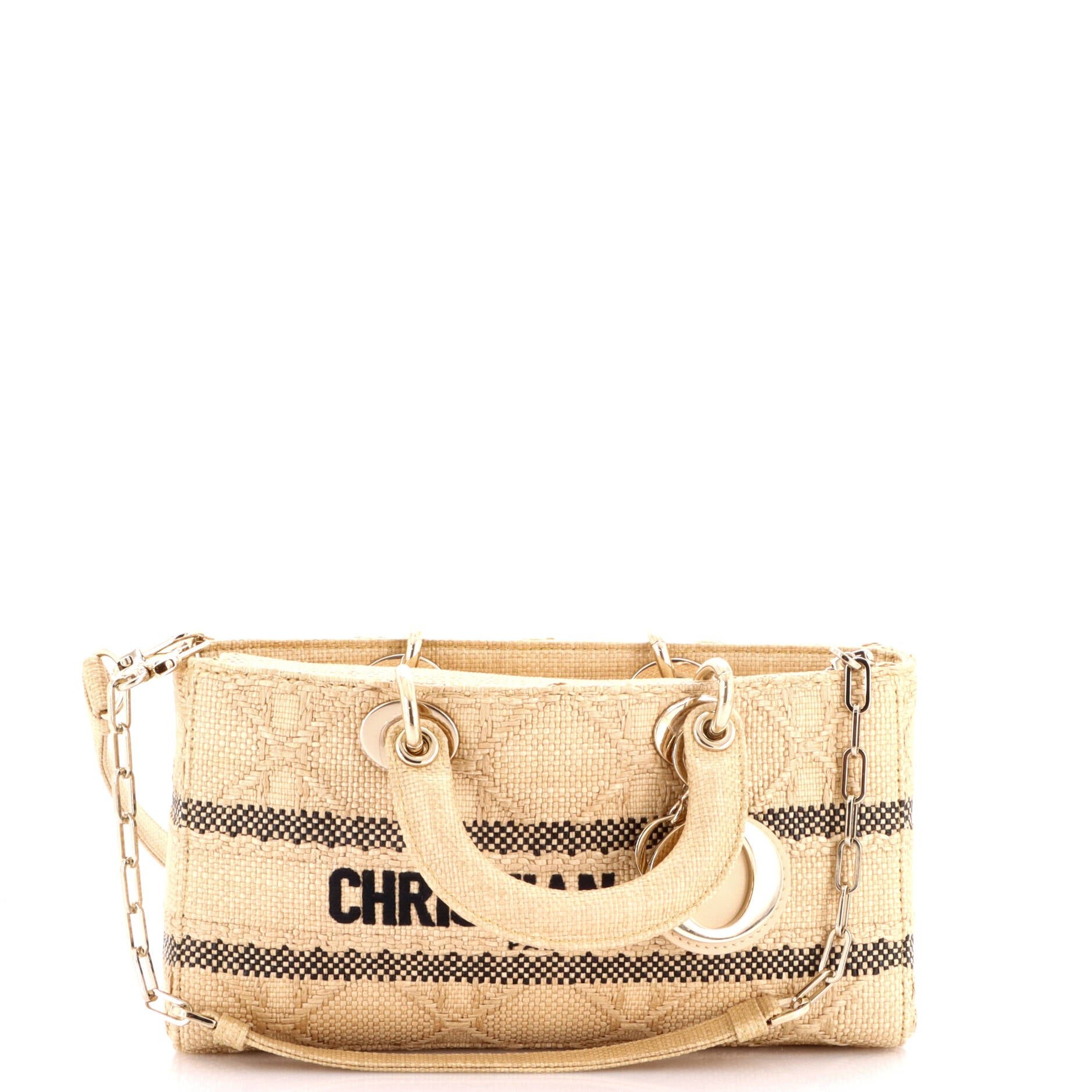 Lady D-Joy Bag Cannage Embroidered Raffia Medium