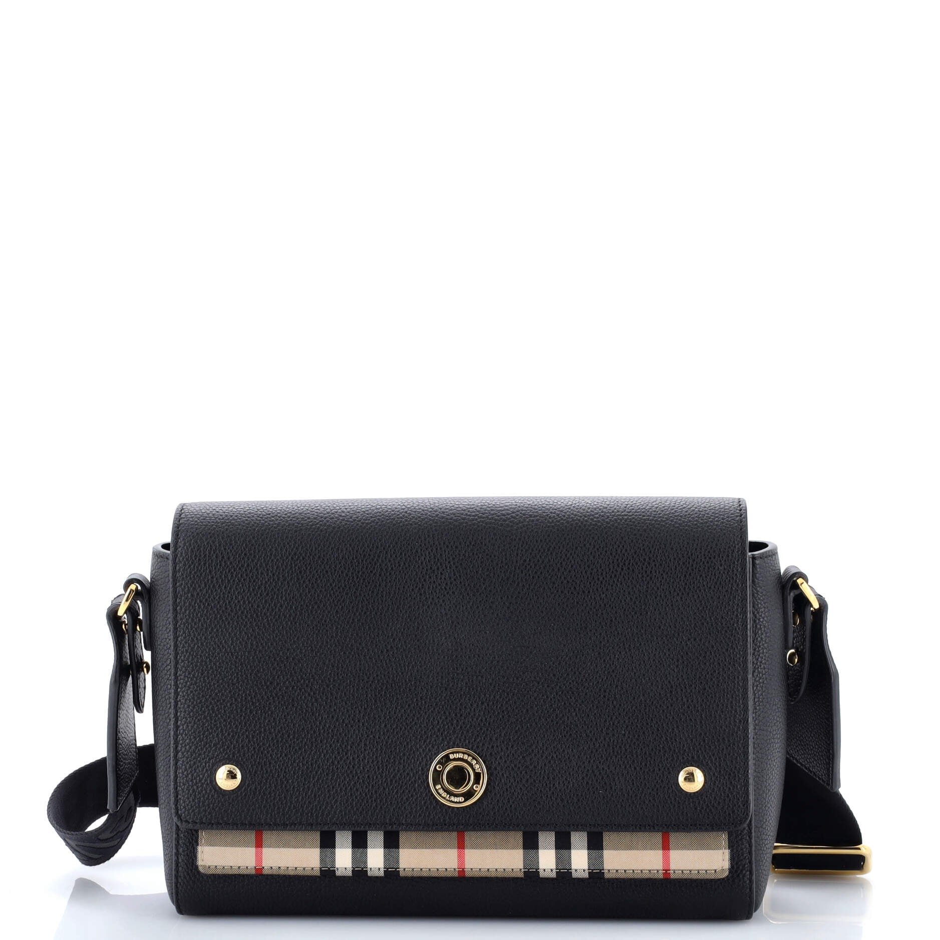 Burberry Note Crossbody Bag Leather with Vintage Check Canvas Medium