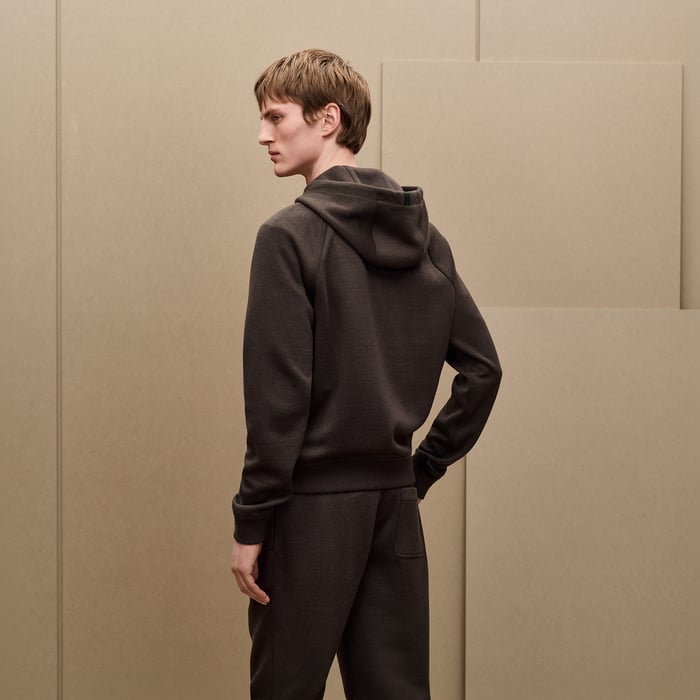 Taupe "H Golf Signature" Zipped Hooded Sweater