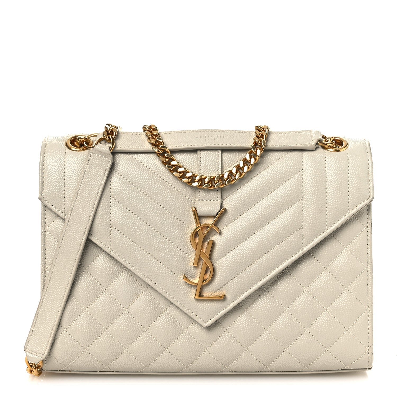 Saint Laurent Saint Laurent Grain De Poudre Textured Mixed Matelasse Medium Triquilt Monogram Satchel Crema Soft
