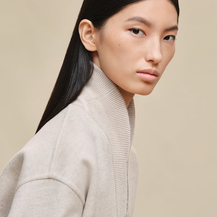 Beige Naturel Mixed Knit Jacket