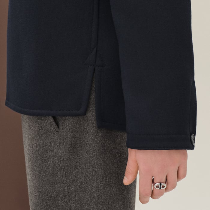 Marine Overshirt With Leather Detail