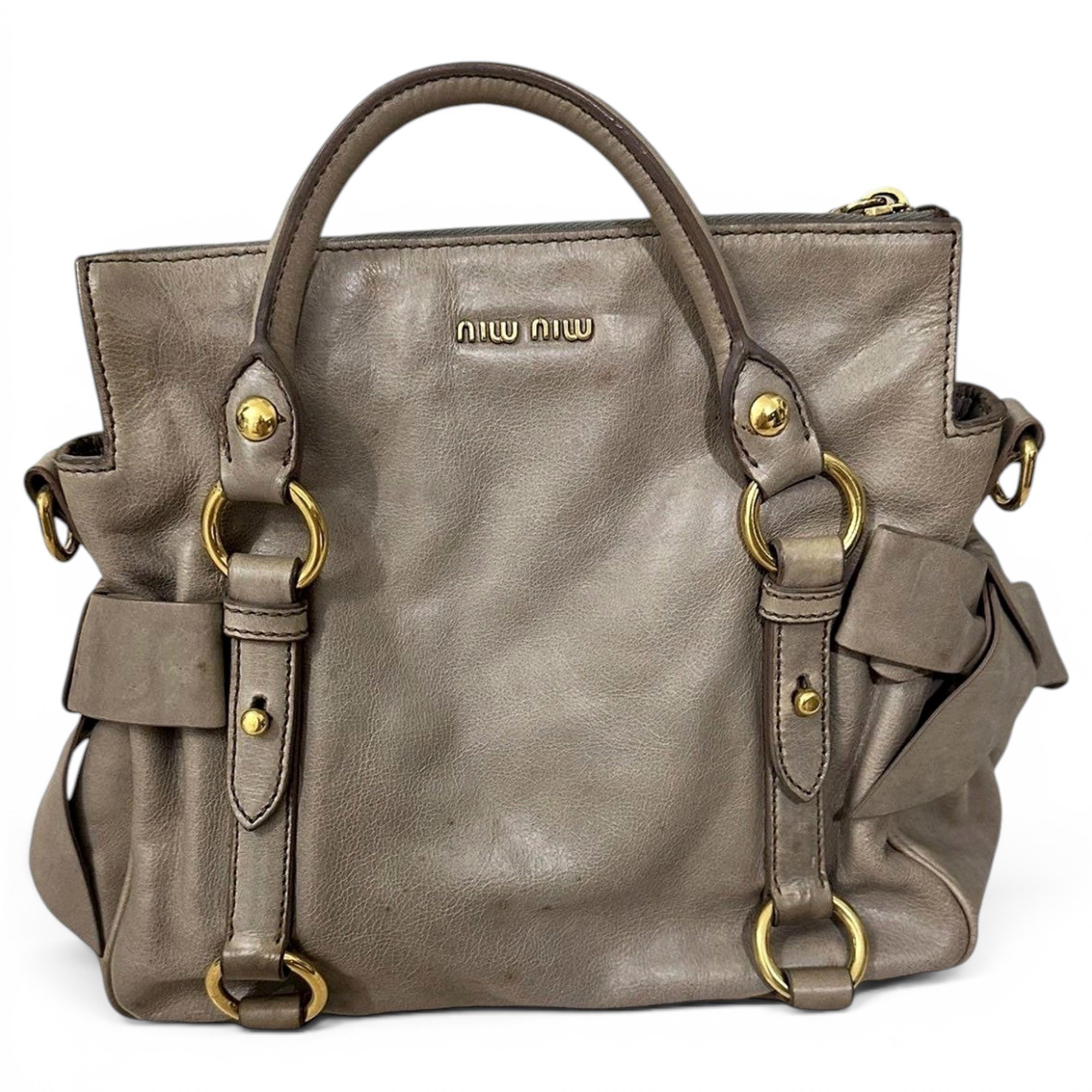 Bow bag leather handbag