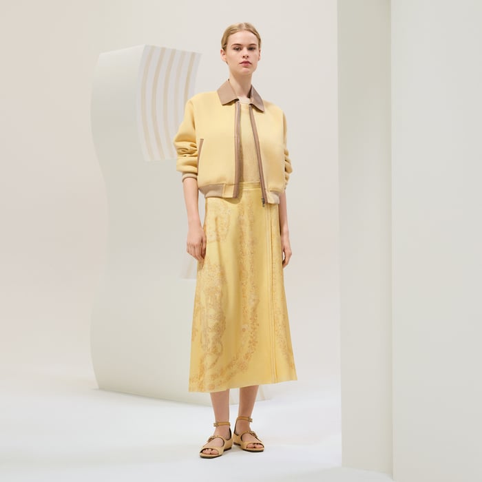 Jaune Aurore Cashmere Bomber Jacket With Leather Detail