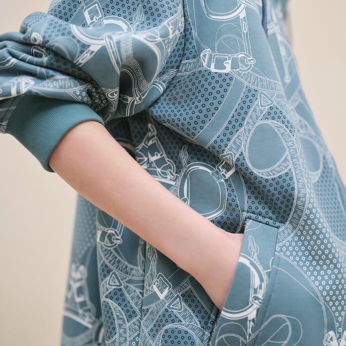 Bleu Arctique "Eperon d'Or Bandana" Oversized Zipped Hooded Jacket