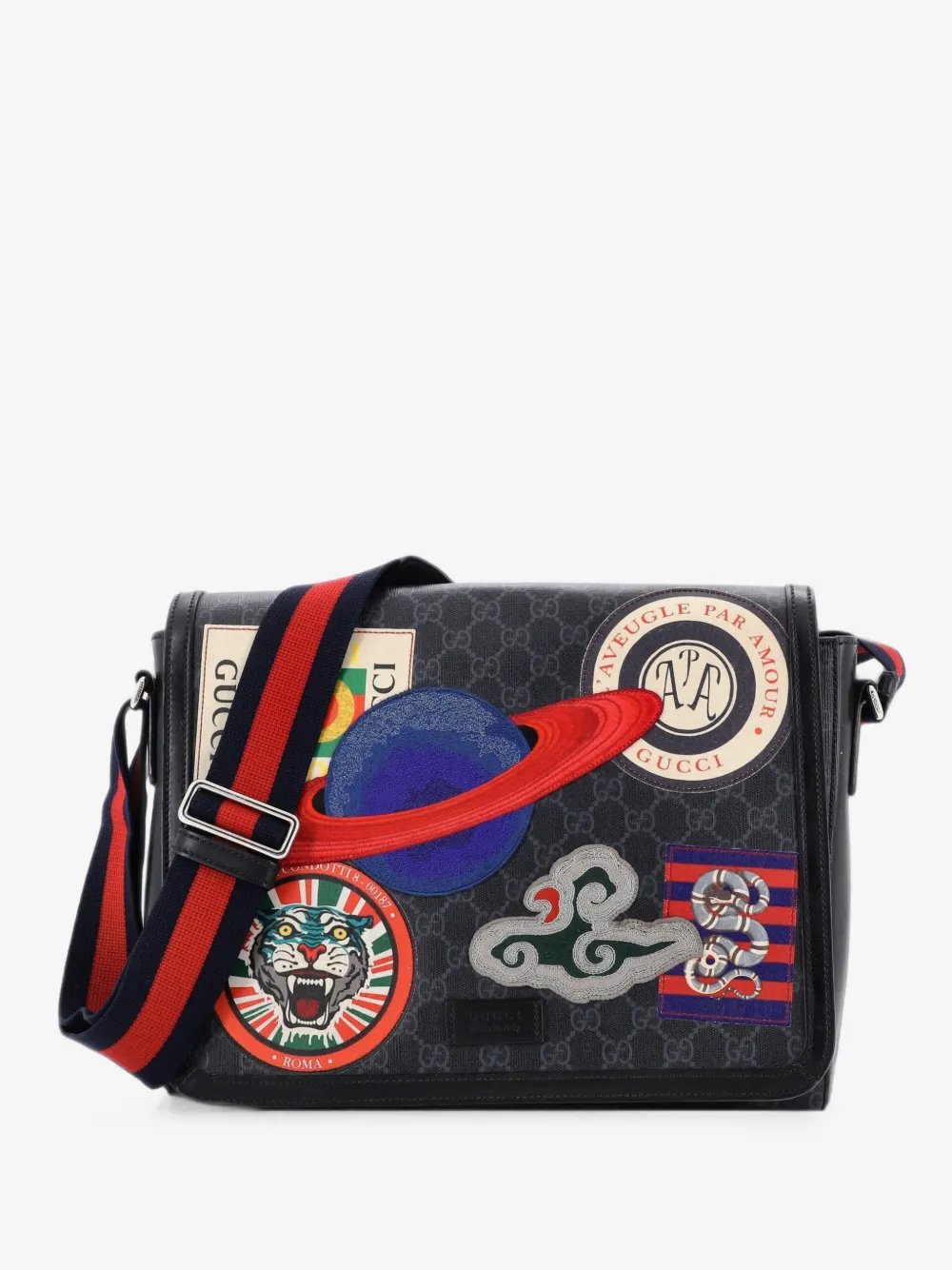 Night Courrier Flap Messenger GG Coated Canvas with Applique Large crossbody bag