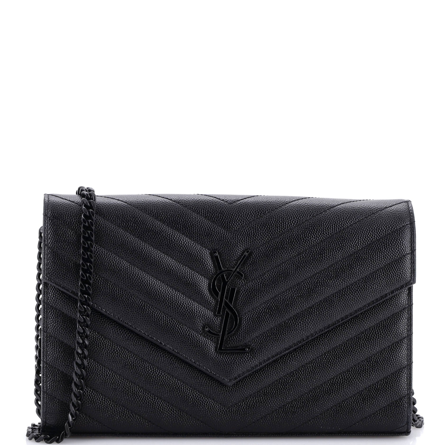 Saint Laurent Classic Monogram Wallet on Chain Matelasse Chevron Leather Medium