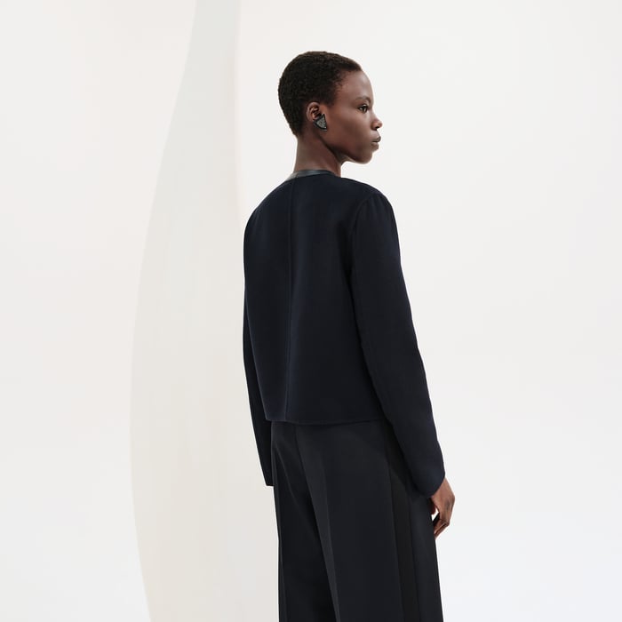 Bleu Noir Embroidered Jacket With Leather Details