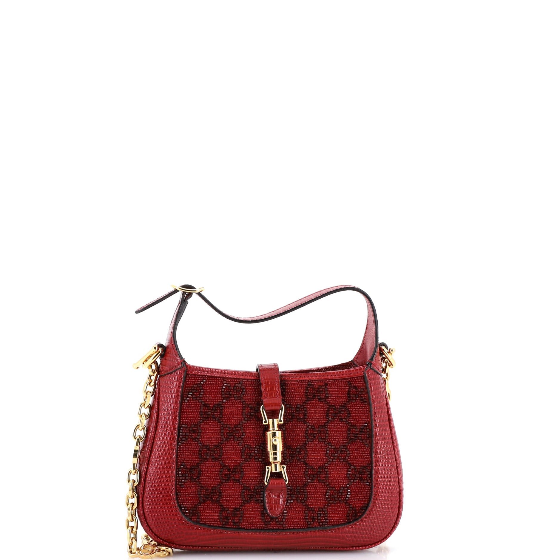 Jackie 1961 Chain Hobo GG Beaded Canvas with Lizard Mini