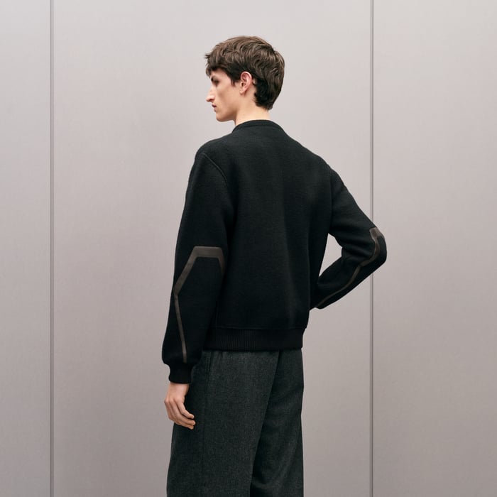 Noir Zipped Cardigan With Leather Detail