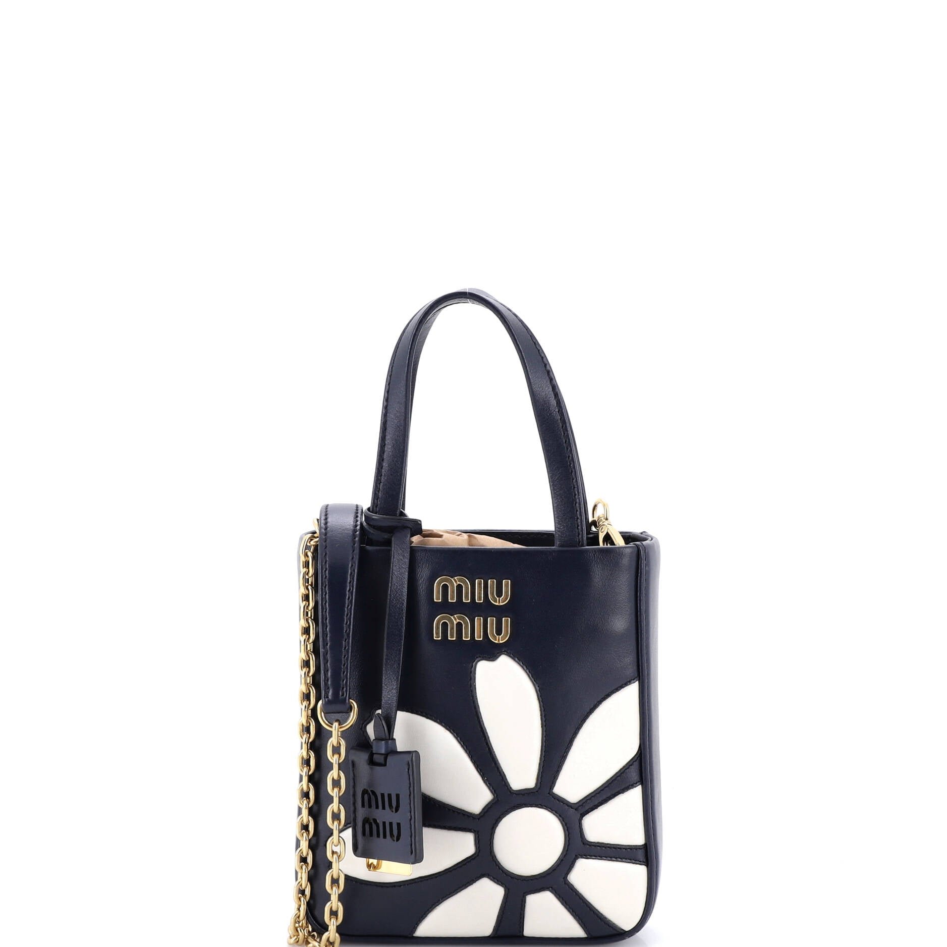 Miu Miu Flower Convertible Open Tote Embellished Leather Mini