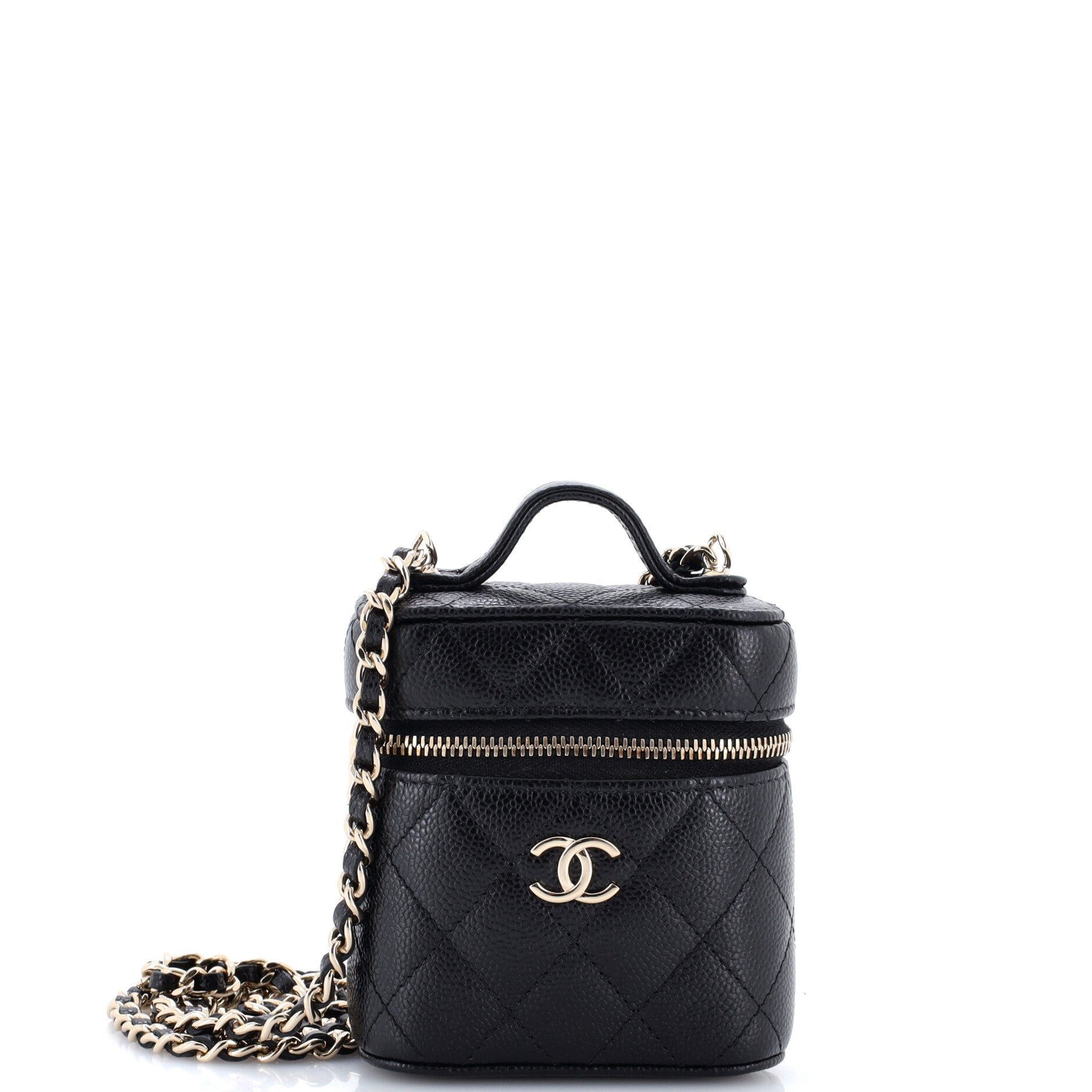 Handle with Care Vanity Case with Chain Quilted Caviar
