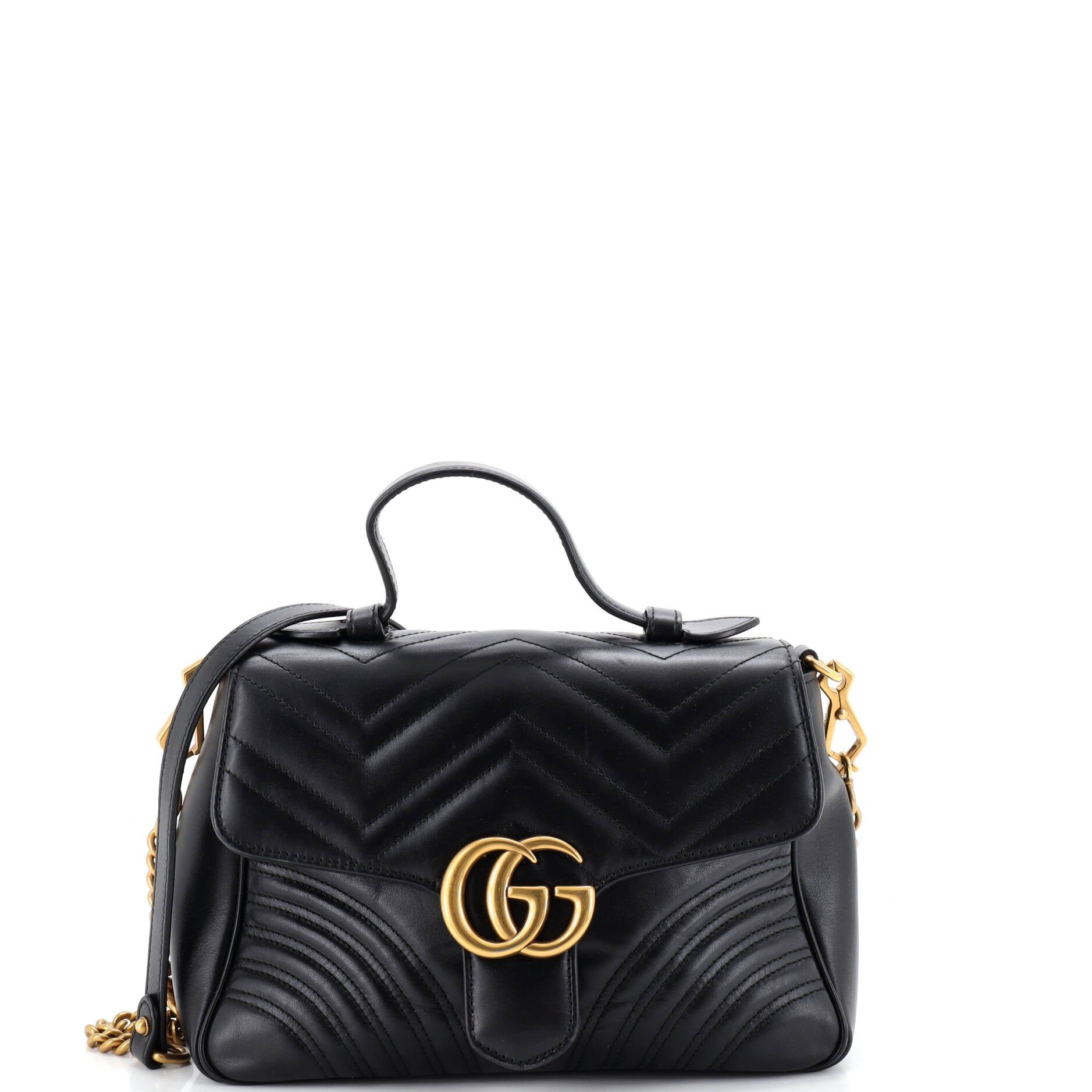 GG Marmont Top Handle Flap Bag Matelasse Leather Small