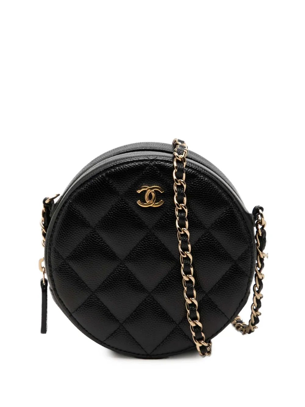 2019 CC Quilted Caviar Round Clutch With Chain crossbody bag
