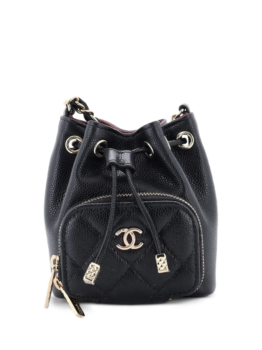 Business Affinity Drawstring Quilted Caviar Mini bucket bag