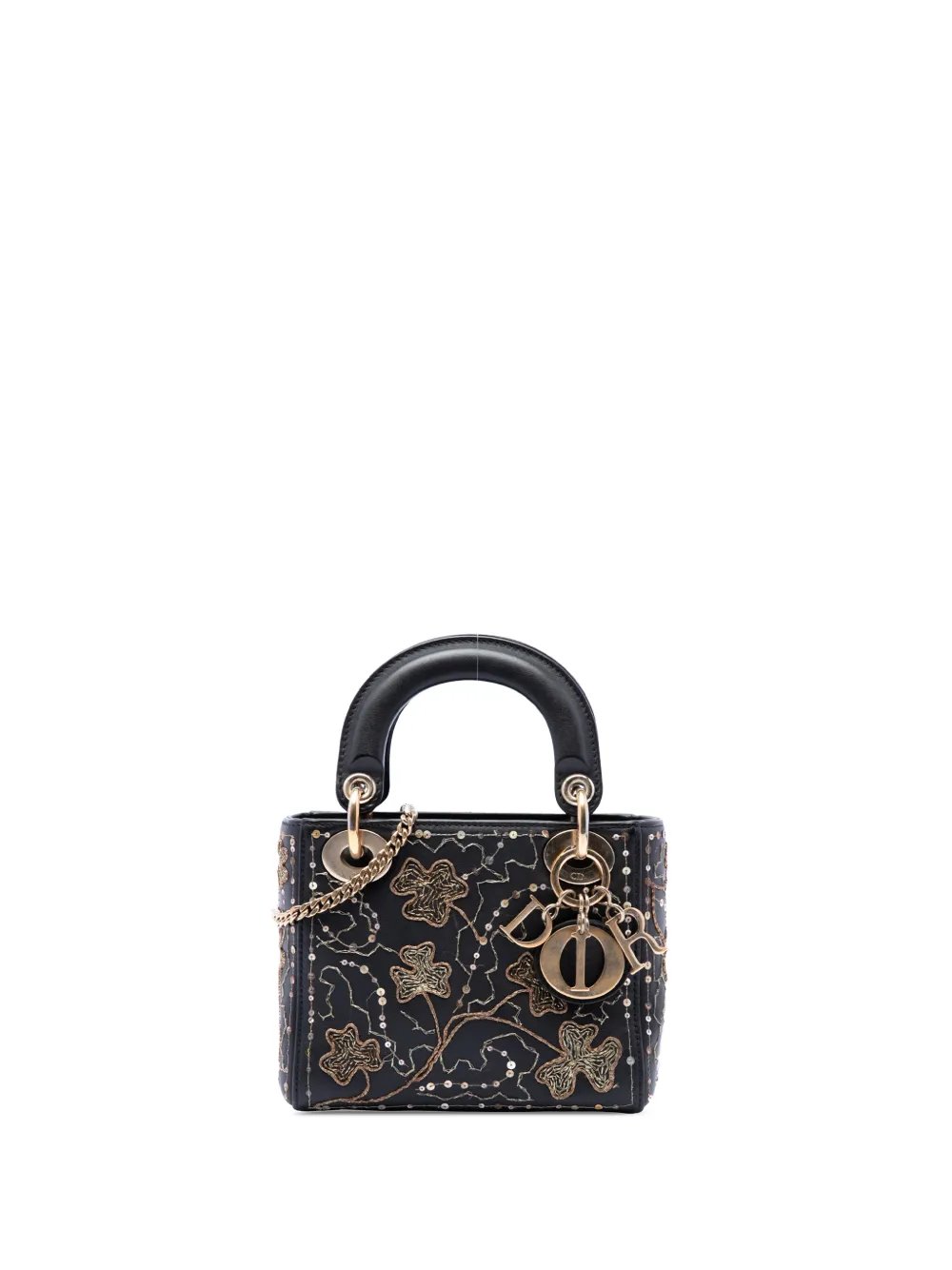 2018 Mini Calfskin Embroidered Clovers Lady Dior satchel