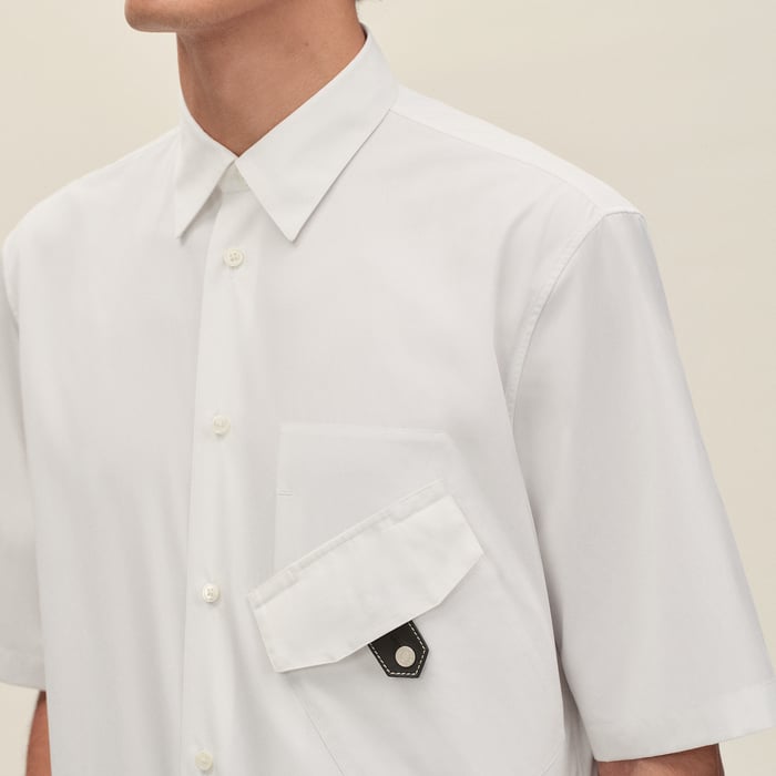 Blanc Short-sleeve Straight Cut Shirt With Leather Detail