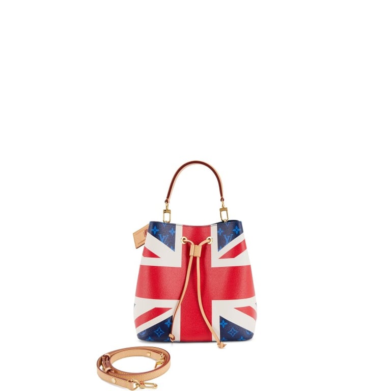 Louis Vuitton Blue Monogram, Red, and White Coated Canvas Royal Wedding Union Jack UK Flag Printed NeoNoe MM Bucket Bag Gold Hardware, 2018
