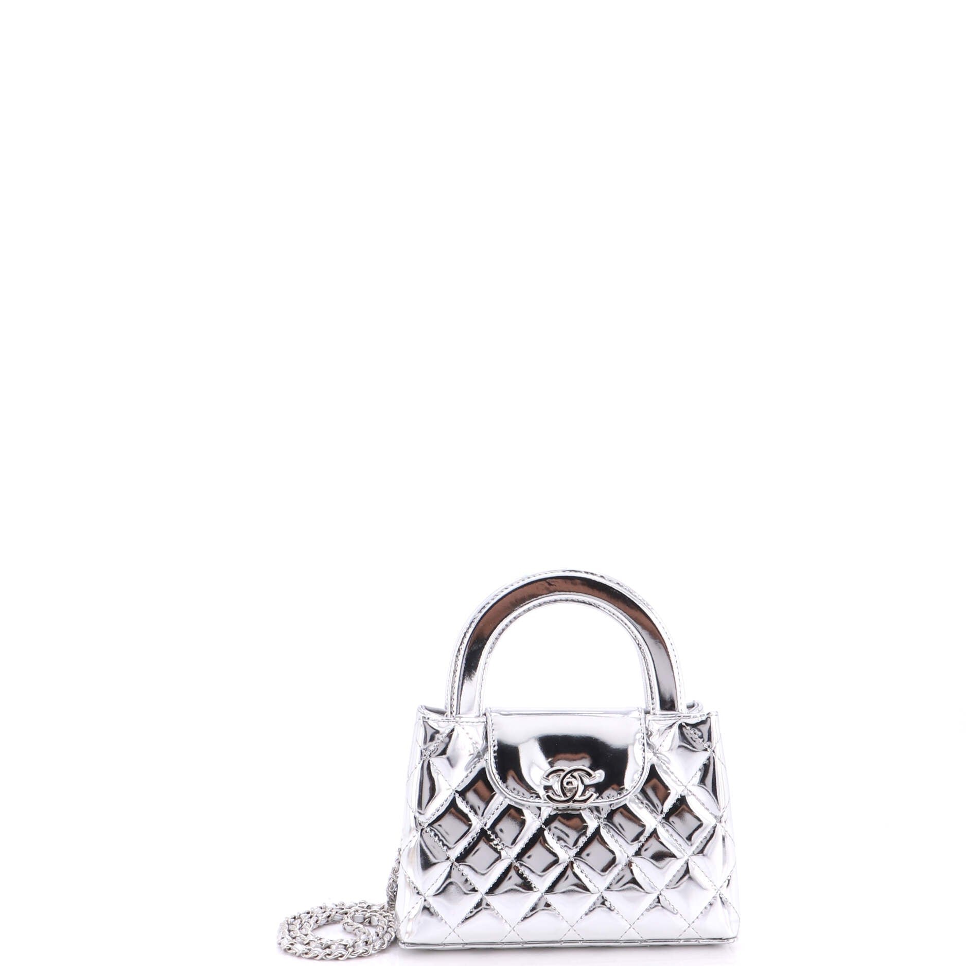 Kelly Top Handle Shopping Bag Quilted Metallic Lambskin Mini