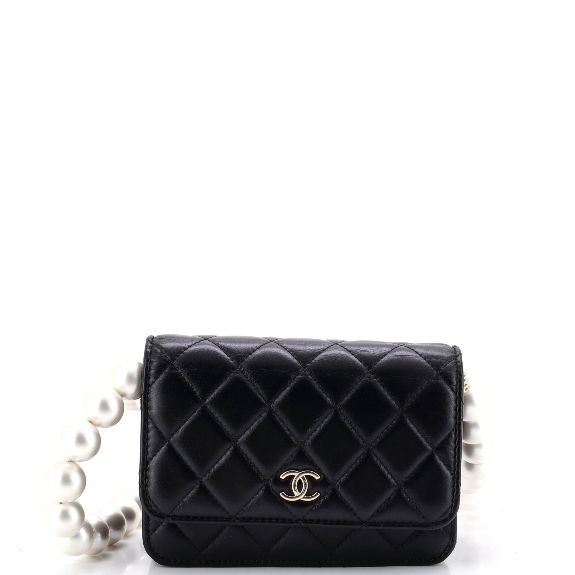 Pearl Strap CC Wallet on Chain Quilted Calfskin Mini